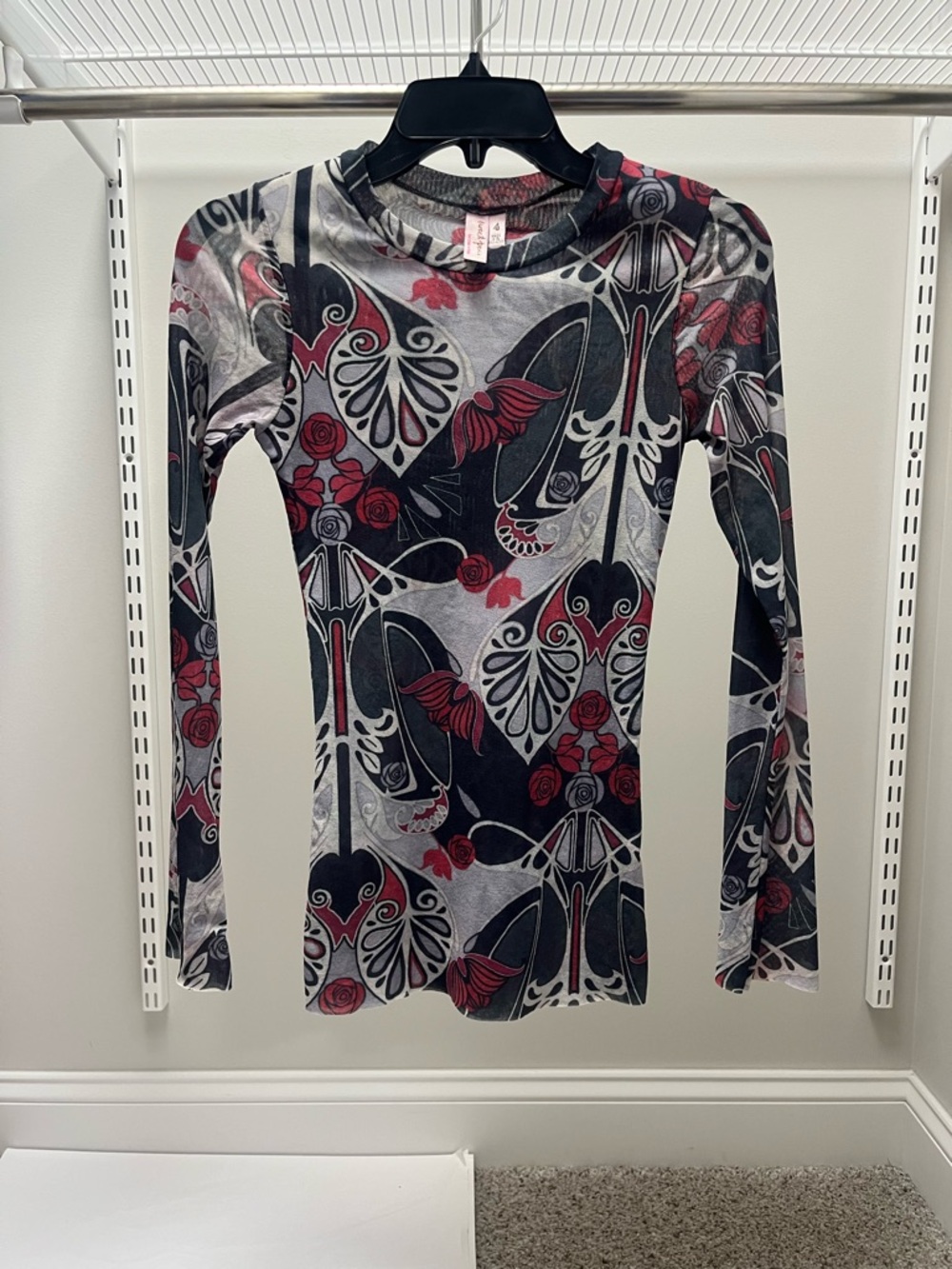 Sweet Pea Long Sleeve Print Top - Black & Red